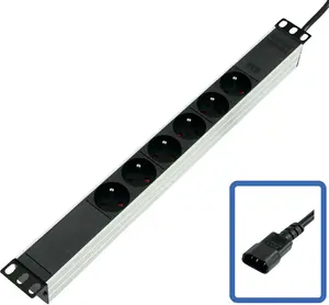 Barošanas sadalītājs Lanview POWER STRIP 19 – 6 izvadi, pilnībā alumīnija ar C14 UPS portu, 2,5 m kabelis, 4000 W, melns
