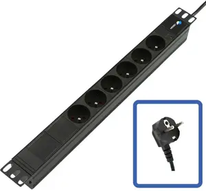 Barošanas sadales bloks Lanview POWER STRIP 19 — 6 kontaktligzdas, 1U, LED strāvas indikators, 4000 W, melns