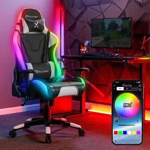 PC spēļu krēsls x rocker Agility eSports — polsterēts sēdeklis, maksimālā slodze 110 kg, RGB apgaismojums, melni/gaiši pelēks