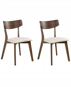 Dining chair set Beliani HOPE — 2 chairs, wooden frame, off-white seat, dark brown finish