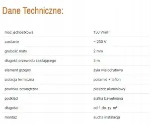 Sildes paklājs Thermoval WT 2010 AL - alumīnija, 150/6,0 m², vienpusēja barošana 900 W, zem paneļa
