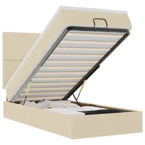 Gulta VidaXL 3313918 ar matraci, 120 × 203 cm, maksm. slodze 280 kg, apdare audums, krēmkrāsaina