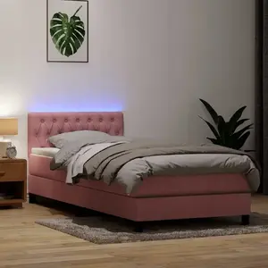 Кровать VidaXL континентальная с матрасом и LED-подсветкой, модель 3317198, розовая, 80x220 см