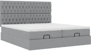 Gultas rāmis ottoman VidaXL modelis 3314555 ar matracēm, pelēka audums, 160x200 cm