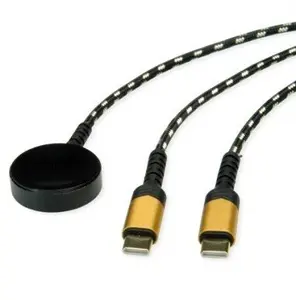 ROLINE USB split charging cable with wireless pad — up to 60W wired (USB-C to C) and 15W wireless, for Samsung devices, 1.2 m, black/gold