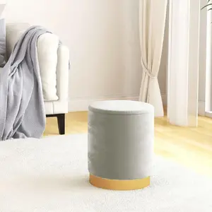 Пуф с местом для хранения VidaXL 340285 круглый светло-серый велюровый с тайным отделением