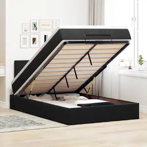 Ottomanu gulta VidaXL modelis 3311689 ar matraci, melns samts, 120x190 cm