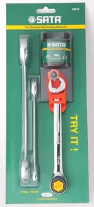 Sata ratcheting combination wrench set 3 pcs, sizes 10–17 mm, model 09075