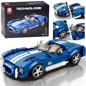 Educational construction set EDUKAMP ZA5792 — technical building blocks Sports car blue classic roadster, 312 pieces