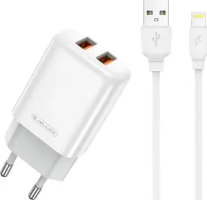 nemo Sienas lādētājs EU02 2x USB 2.4A ar USB‑Lightning kabeli — balts