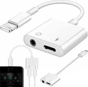 Adapter Retoo E405 Lightning to 3.5mm Jack and USB-C, white