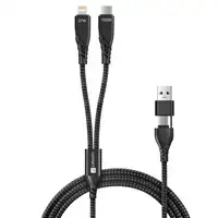 connectIT Wirez 4v1 uzlādes kabelis — ievade USB/USB‑C, izejas USB‑C un Lightning, 1,25 m, melns