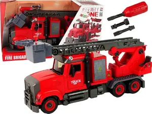 LEANToys Fire Truck Screw-Down Toy with Accessories, Red, model 15923