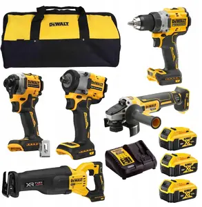 DeWalt komplekts DCK509P3 18V — urbjmašīna DCD800, triecienuzgriežņi DCF850 un DCF922, zāģis DCS386, slīpmašīna DCG405, 3×5,0Ah
