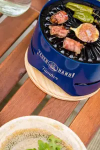 Tabletop Grill Ambiance Tamber Cobalt Blue by Feuerhand, model TAMBER-BLAU