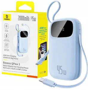 Powerbank Baseus EnerFill FC21 Qpow 20000mAh 45W ar digitālo displeju un iekļautu kabeli — zils