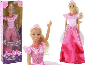 LEANToys Lelle Anlily Princese ar gariem blondiem matiem, rozā kleita un tiāra