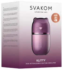 Svakom Klitty Dusty Lavender lay-on vibrator with sucking mouth, licking tongue, 10 modes, 3 suction intensities, app control, USB rechargeable