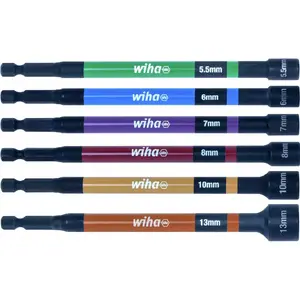 Wiha 1/4" color-coded magnetic socket wrench set, 6 pcs, for machine screwdrivers up to 79 Nm