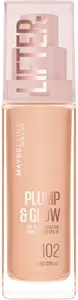 Šķidrā tonālā krēma Maybelline Plump & Glow SPF 15 tonis 102, mirdzumu piešķirošs, 30 ml