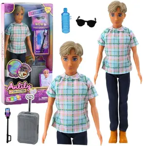 LEANToys Doll Anlily Boy with Accessories — suitcase, selfie stick, sunglasses, bottle