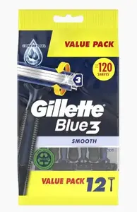 Станок для бритья Procter Gillette Blue3 Smooth — одноразовый мужской бритвенный станок, черно-синий, упаковка 12 шт.