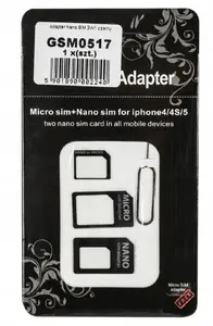 3-in-1 SIM karšu adapteru komplekts electro base — Nano, Micro, Standard ar atvēršanas adatu, polikarbonāts