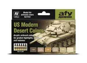 Krāsu komplekts VALLEJO US Modern Desert Colors, Model Air, 6×17 ml pudelītes ar dozatoru
