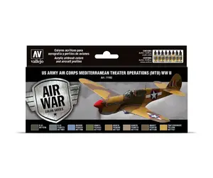 Akrila krāsu komplekts VALLEJO Model Air – US Army Air Corps Mediterranean Theater Operations (MTO) WWII, 8×17 ml, dozatora pudelītes