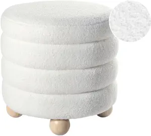 Пуф Beliani CHILLY из ткани бужеле (bouclé), сломанный белый — круглый мягкий пуф, модель 592540