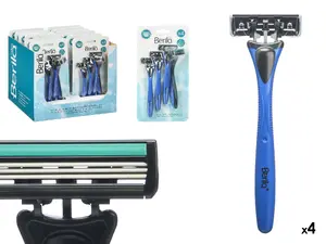 Disposable Razor Set Berilo 12208 – 4 razors with 3-blade cartridges, blue