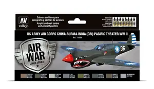 Akrila modeļu krāsu komplekts VALLEJO US Army Air Corps China-Burma-India (CBI) Pacific Theater WWII — 8×17 ml pudelītes, kara lidmašīnu krāsas