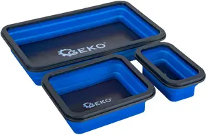 Magnetic Folding Trays Set GEKO 3-piece – foldable metal parts trays with magnetic base