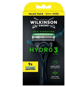 Skuveklis Wilkinson Sword Hydro 3 ar 9 nomaiņas kasetnēm
