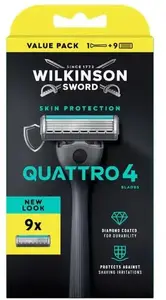 Razor cartridge set Wilkinson Sword Quattro 4 replacement blades, pack with 9 cartridges