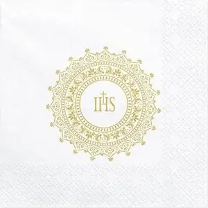Paper Napkins PartyDeco 'IHS' Communion, gold, 33x33 cm, 20 pcs