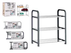 Shoe rack Kipit model 15647 — 3-tier shoe organizer, metal frame, open shelves