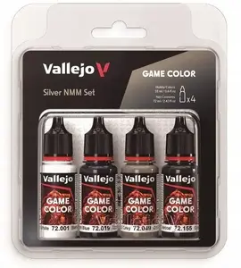Krāsu komplekts VALLEJO Game Color Silver NMM Set — akrila krāsas 4×18 ml (metāliskas/sudraba toņi)