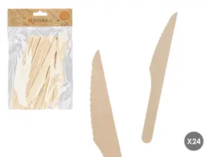 Wooden Cutlery Set Kinvara 24 Pieces, Model 93546, Eco-Friendly Disposable Utensils