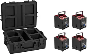 Lighting set EUROLITE AKKU UP-4 QCL Spot QuickDMX MK2 — 4 battery-powered QCL spot fixtures with QuickDMX and plastic case