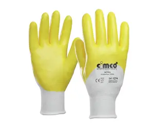 Workshop gloves Cimco 141274, nitrile-coated protective handwear, color white/yellow, size XL, 2 pcs