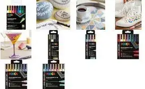 POSCA Pigment marķieris PC-3M komplekts, mīkstas krāsas, 8 gab., dzēliena 0,9–1,3 mm, ūdensnecaurlaidīgs