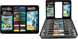 POSCA Pigment Marker Set MANGA HERO — POSCA 20-piece metal box: 6×PC1MC, 7×PC3M, 7×PC5M