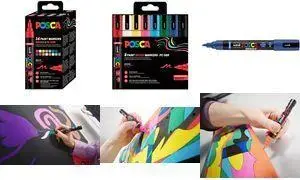 Marker POSCA PC-5BR Brush by POSCA, half-flexible foam tip, stroke 1.0–4 mm, assorted color set (8) — single piece