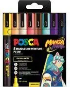 Marker set POSCA PC-3M MANGA HERO, pigment marker 8‑piece, waterproof, lightfast, odorless, round tip (PC3M/8APF ASS85)