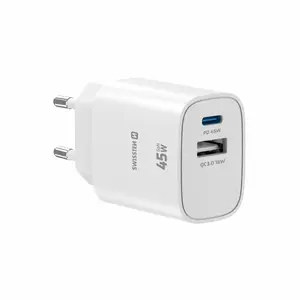 Зарядное устройство SWISSTEN Swissten Edge GaN Travel Charger — USB-C PD 45W и USB-A QC 18W, GaN