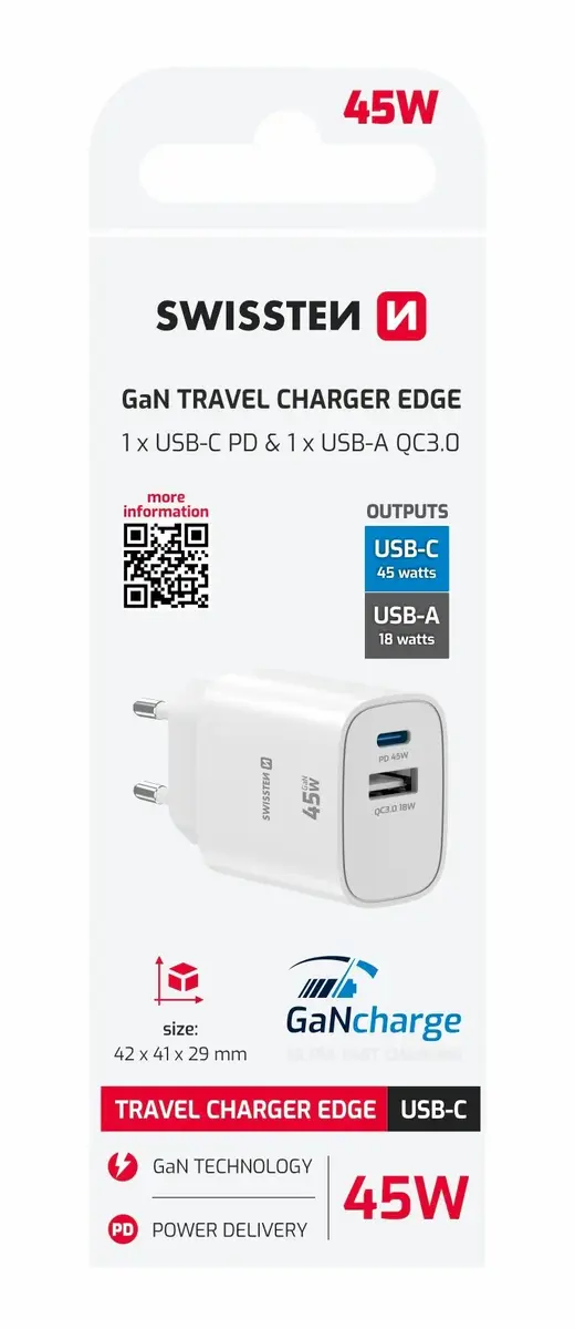 SWISSTEN Swissten Edge GaN USB-C PD 45W + USB-A 18W Photo 7
