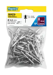 Aizdariņas (blind rivet) Rapid Tools Standard Ø4,8 x 16 mm, alumīnija korpuss ar tērauda vītni, 100 gab.