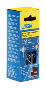 Aizspriede Rapid Tools Ø4.8×20 mm, alumīnija korpuss ar tērauda stieni, 50 gab. iepakojumā