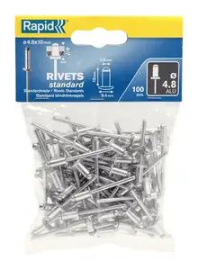 Заклёпка вытяжная Rapid Tools 5000380, алюминий/сталь, диам. головки 4,8 мм, длина 10 мм, уп. 100 шт